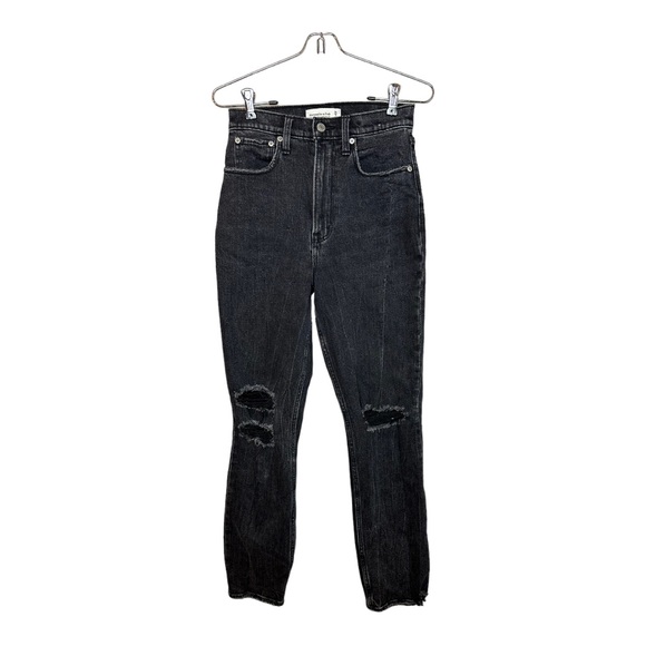 Abercrombie & FitchLong Ultra High Rise Straight Jeans Ripped Washed Black - Picture 3 of 9